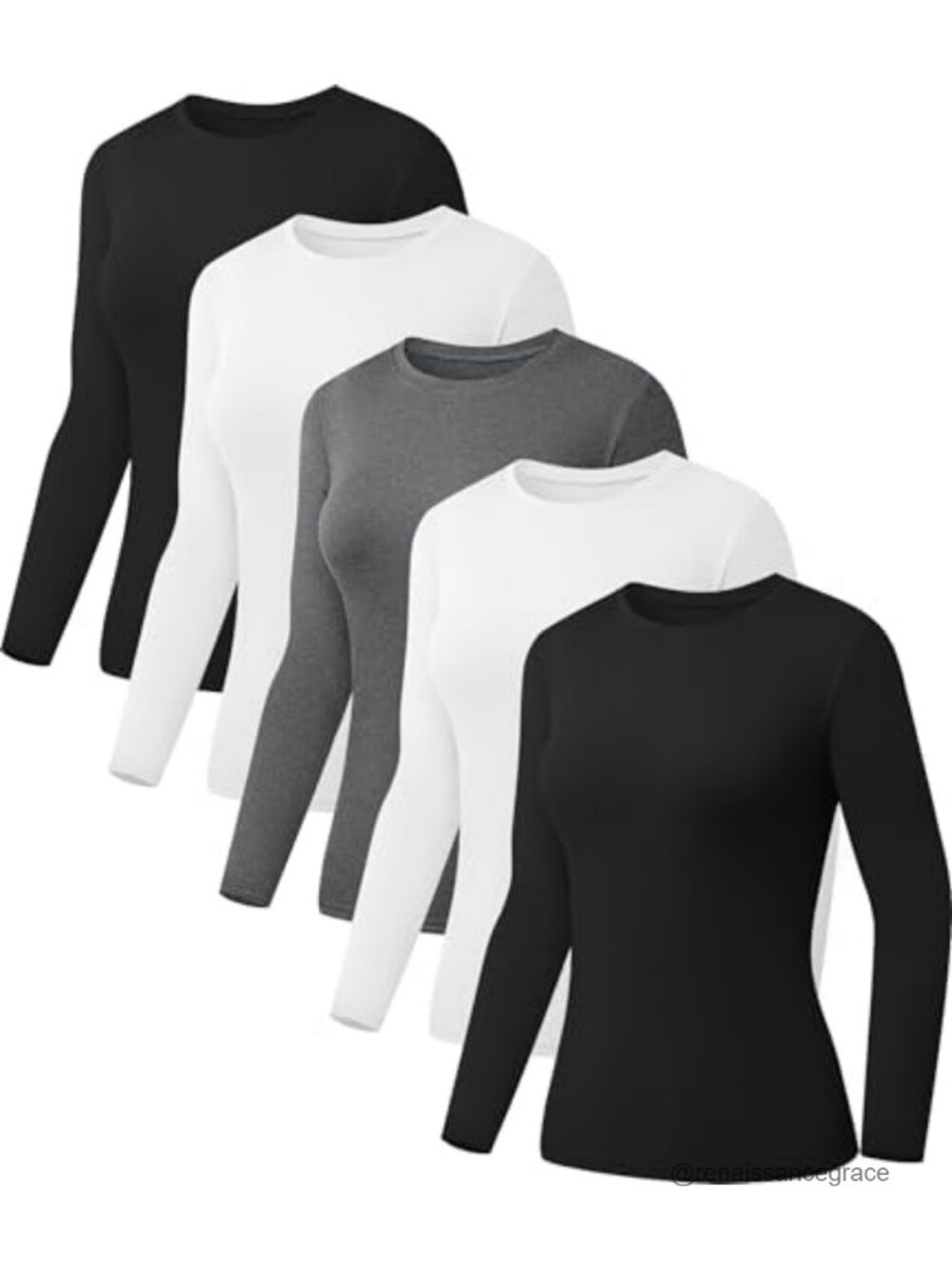 5 Pack Womens Long Sleeve Crew Neck Slim Fit Tops